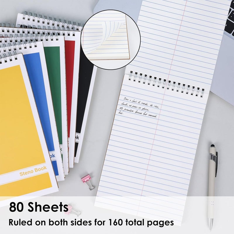 LABUK 15 Pack Steno Pads 6x9 Inches 80 Sheets Spiral Steno Notebooks Gregg Rule, Pocket Notebooks Colorful Covers with Top Spiral Pads for School, University, College, Work, Office - Image 4